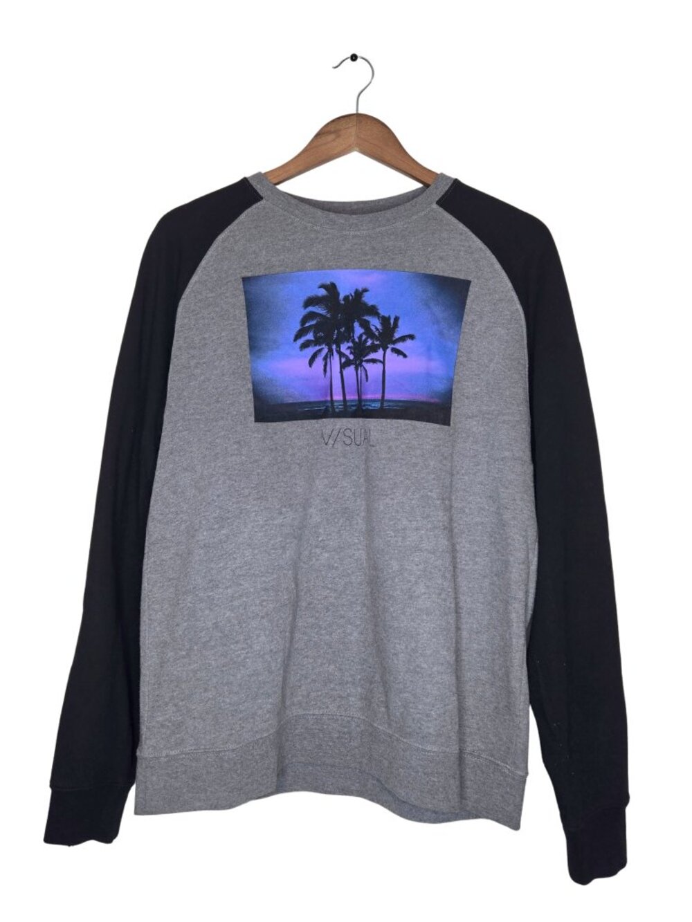 Visual by Van Styles Gray and Black Graphic Crew Neck Sweater
